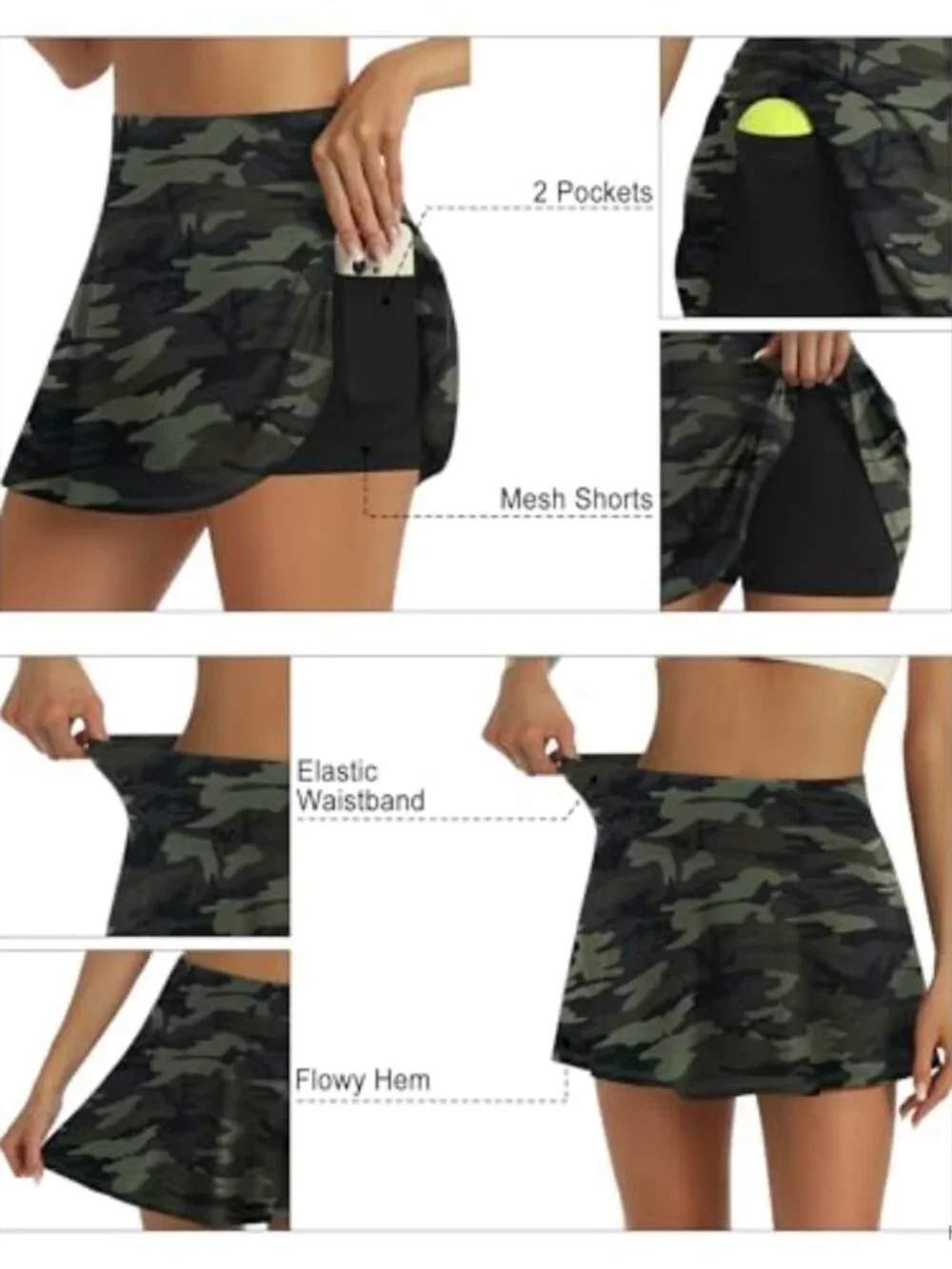 High Waisted Pleated Tennis Skort with Pockets for Women